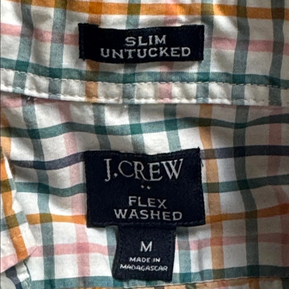 J. Crew orange green flex washed slim untucked button down dress shirt medium